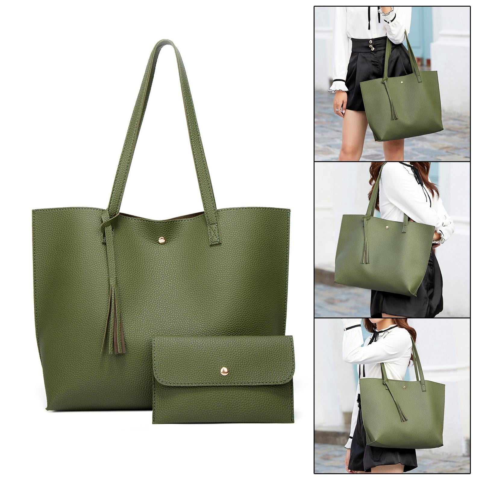 Green leather tote sale