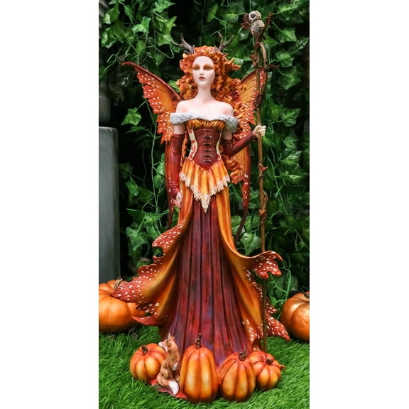 Ebros Amy Brown Pumpkin Queen Autumn Fairy Statue 17.5" Tall Fantasy Faery