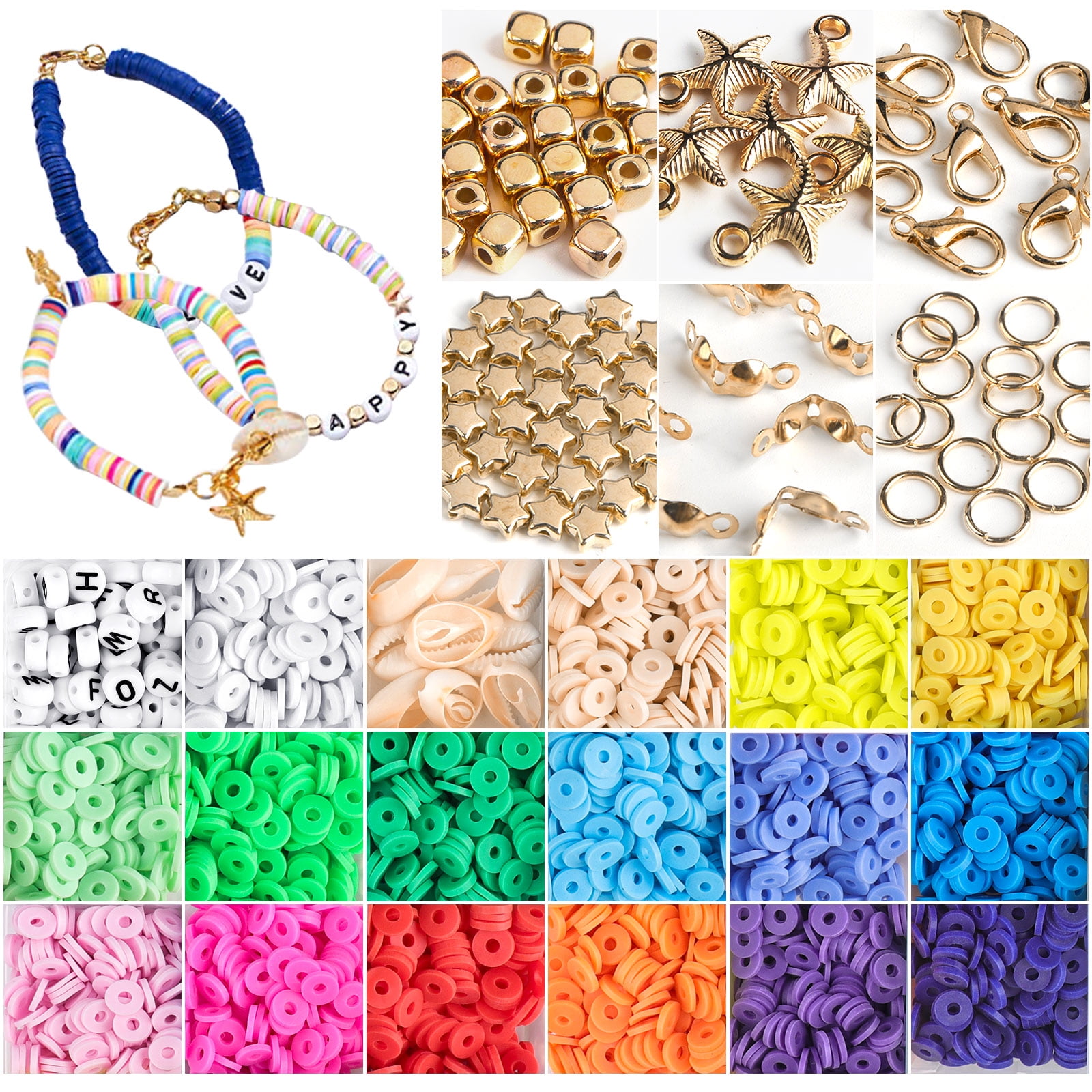 wifawuna 4000 pcs clay beads,bracelet making kit 6mm 20 colors polymer clay  spacer beads flat