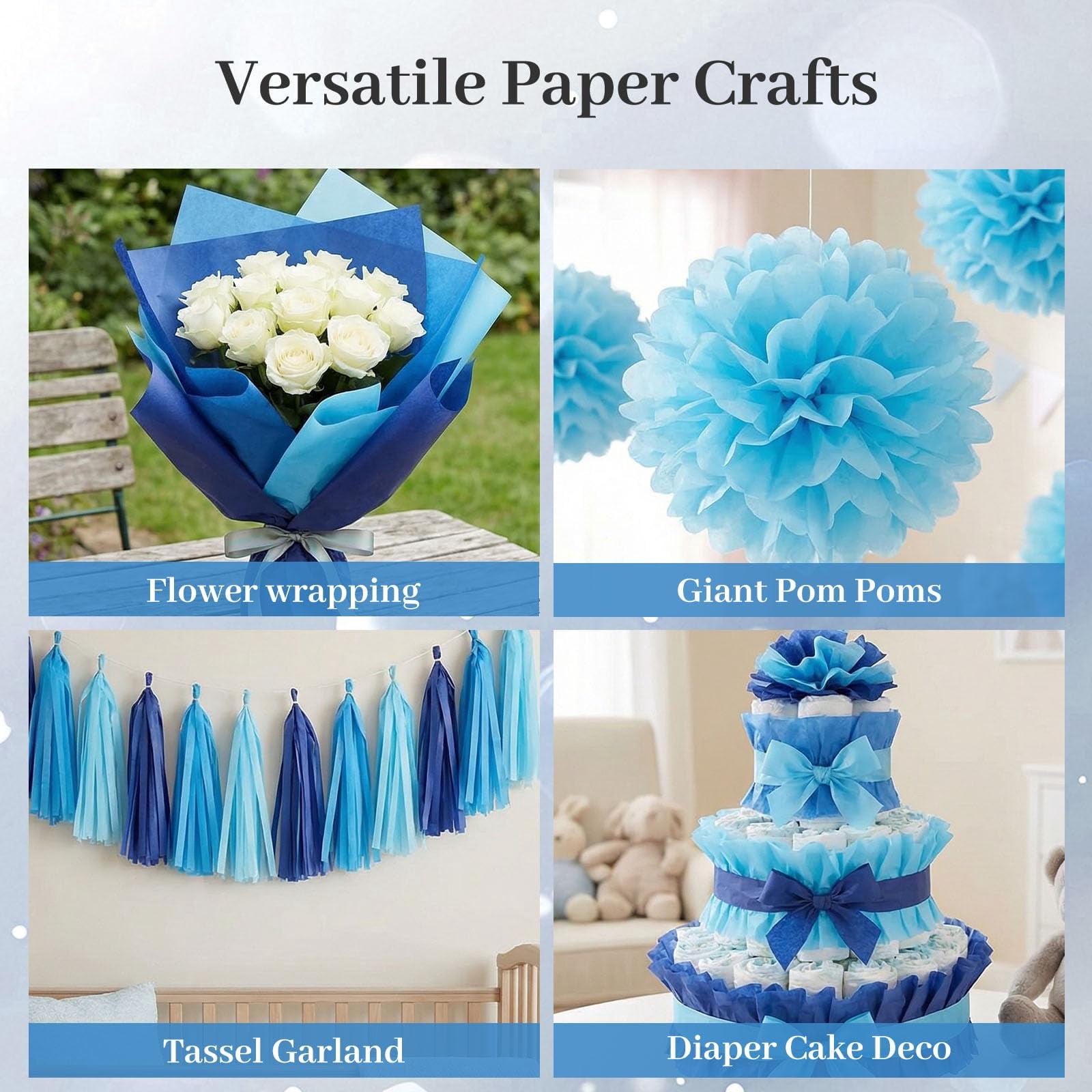 112 Sheets Tissue Paper – 20 x 14 Inch, for Gift Bags, Mother's Day, DIY Crafts, Gift Wrapping, Decor, Available in Blue, Brown, Green, Multi, Orange, Purple, Red, and White