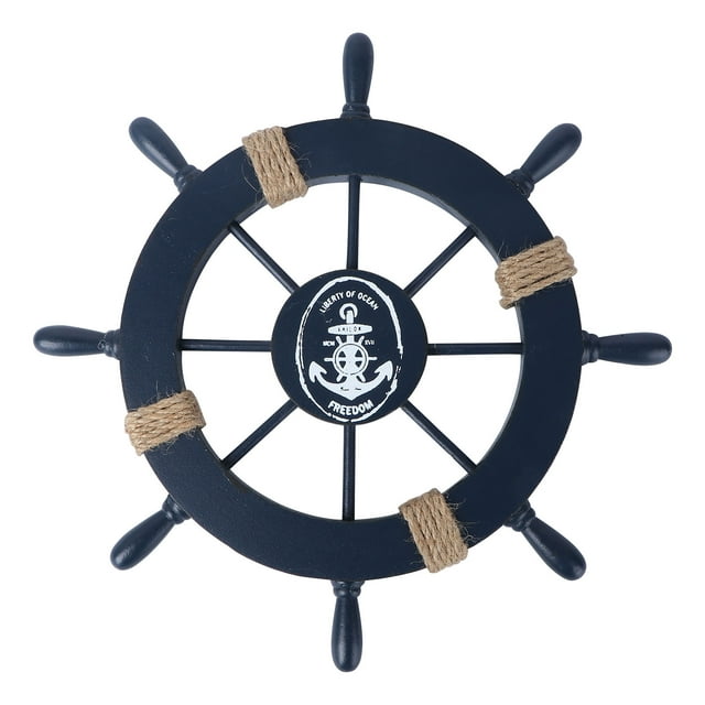 Miangastore Décoration Murale de Fête en Bois Nautique Méditerranéenne Bateau Roue Maison (Bleu Foncé)