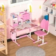 thumbnail image 3 of Meoldis Pink Kids Desk and Chair Set, Adjustable Height Children's Study Desk with Bookshelf & Storage Drawer, Writing Table for Girls & Boys Ages 3+, 3 of 10