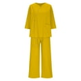 thumbnail image 4 of Hueook 2 Piece Sets For Women Fall Women's Solid Color And Linen Quarter Sleeved Wide Leg Pants Button Decoration Two-Piece Set Suits Yellow 2X, 4 of 6