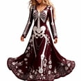 thumbnail image 2 of HCBY Women Skeleton Dress Halloween V Neck Long Sleeve Skull Print Gothic Swing Maxi Dress for Party, 2 of 4