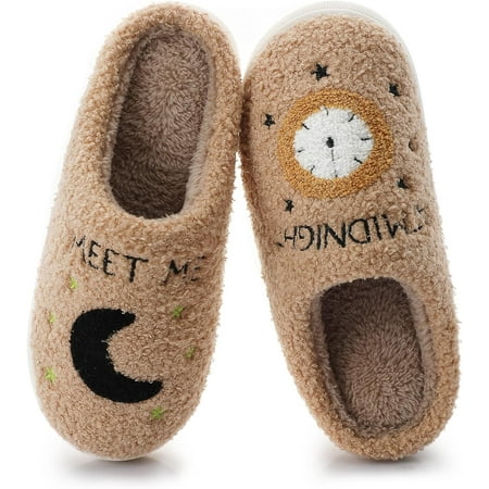 

Meet Me At Midnight Slippers for Womens Mens Soft Warm Fuzzy House Slides Memory Foam Lightweight Slip-on Slippers Indoor Outdoor