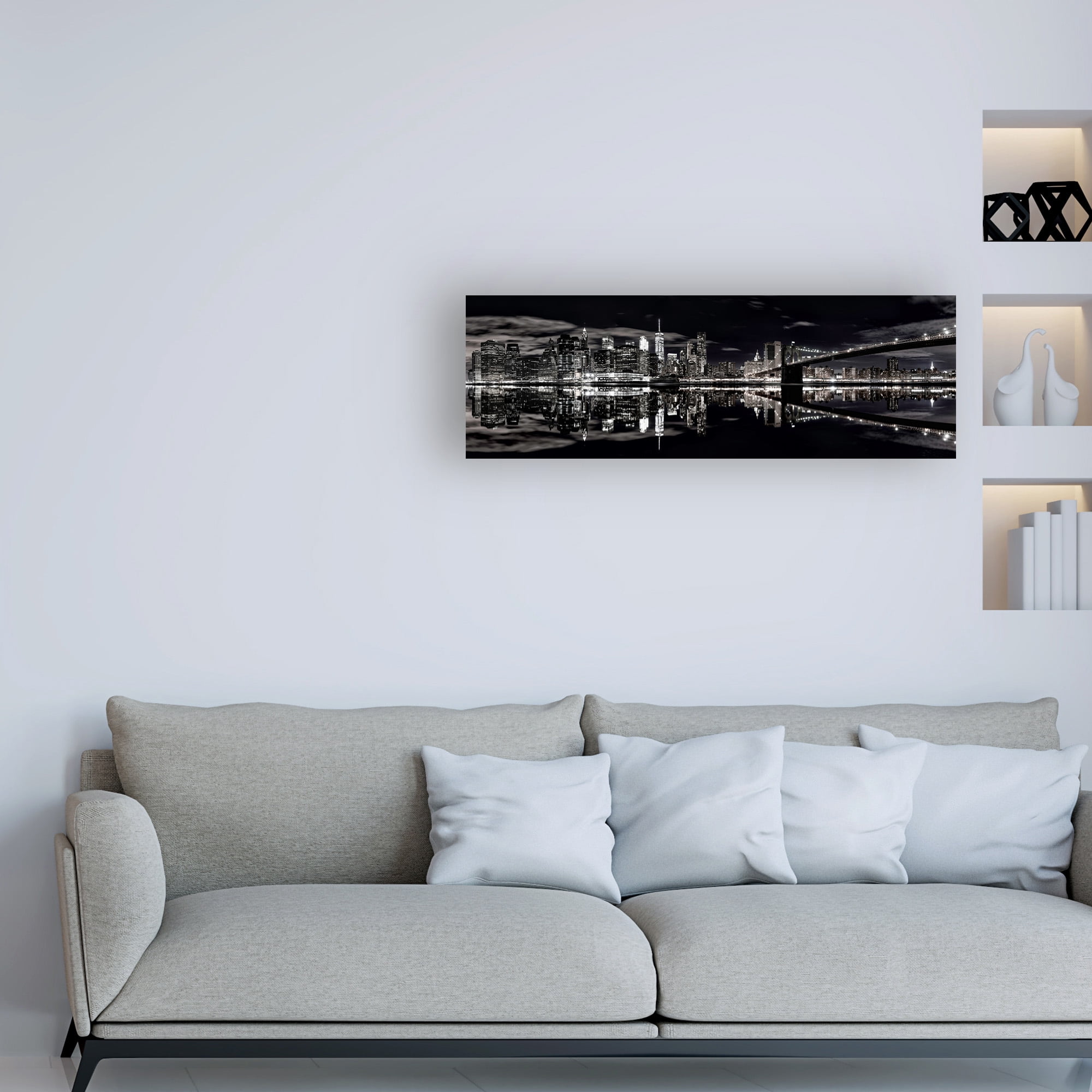 Trademark Fine Art 'Brooklyn Bridge Panorama Black And White' Canvas Art by David Ayash