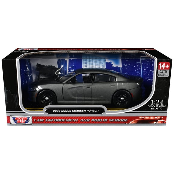 2023 Dodge Charger Pursuit Police Car Gray Metallic "Custom Builder's Kit - Law Enforcement and Public Service" Series 1/24 Diecast Model Car by Motormax