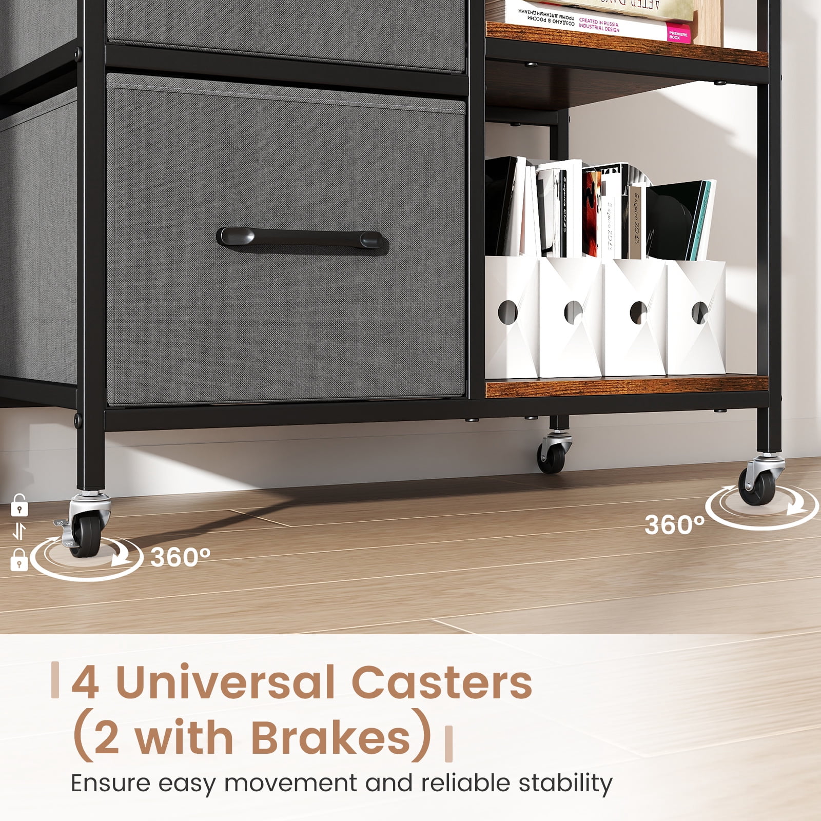 Gymax 3 Drawer Mobile File Cabinet w/ Charging Station Storage Cabinet on Wheels