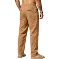 thumbnail image 3 of Men's Linen Pants Lightweight Drawstring Elastic Waist Straight Legs Loose Fit Summer Beach Yoga Pants with Pockets S, 3 of 5