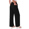 thumbnail image 2 of GiLiling Girls Cotton Linen Pants Wide Leg Drawstring Elastic High Waist Pants Teen Summer Casual Loose Lightweight with Pockets (Black, 14-15 Years), 2 of 9