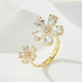 thumbnail image 5 of Double Flower CZ Ring for Women Gold Plated Floral Open Statement Ring Wedding Band Promise Engagement Rings Wrap Finger Rings Fashion Jewelry, 5 of 5