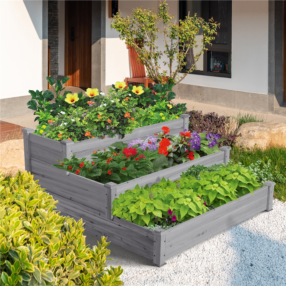 Renwick 3 Tier Raised Garden Bed for Flowers Vegetables, Gray