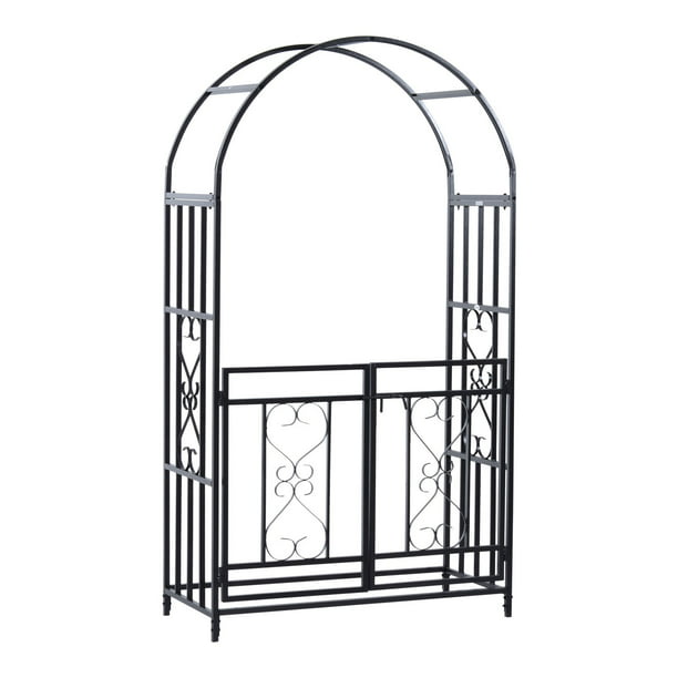 Outsunny Metal Garden Arbor With Gate, Steel Garden Arbor With Gate
