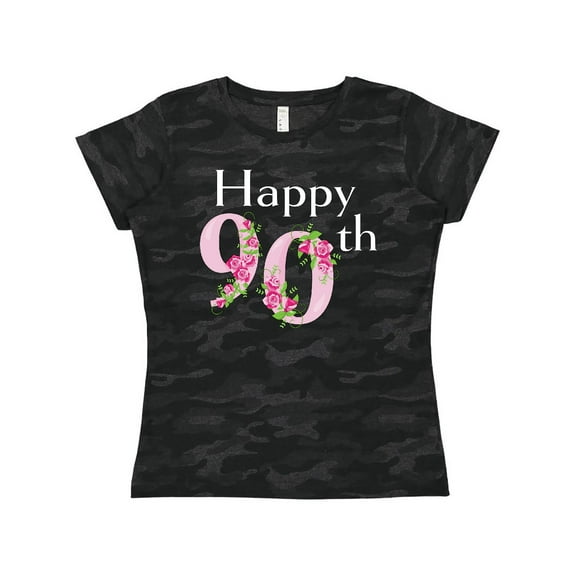 Inktastic Happy 90th birthday with roses Women's T-Shirt