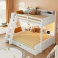 thumbnail image 4 of Harper & Bright Designs Twin over Full Bunk Bed with Storage, LED Lights & Charging Station, Wood Bunked Bed Beside Shelves for Bedroom, White, 4 of 17