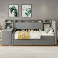 thumbnail image 4 of Harper & Bright Designs Twin Size Corner Bed Frame with Drawers, Daybed with Storage Shelves, Wooden L Shaped Beds with Side Desk, Gray, 4 of 21