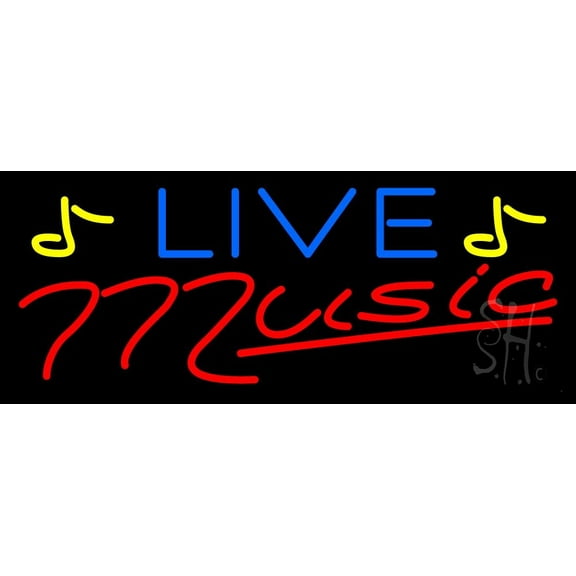 Blue Live Red Music LED Neon Sign 13" Tall x 32" Wide - inches Black Square Cut Acrylic Backing, with Dimmer - Premium built indoor Sign for Studio, Club, Home décor, Event, Workshop, Storefront.