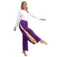 thumbnail image 5 of YiZYiF Women Metallic Praise Dance Outfits Liturgical Lyrical Dance Dress with Pants Worship Costume Purple L, 5 of 7