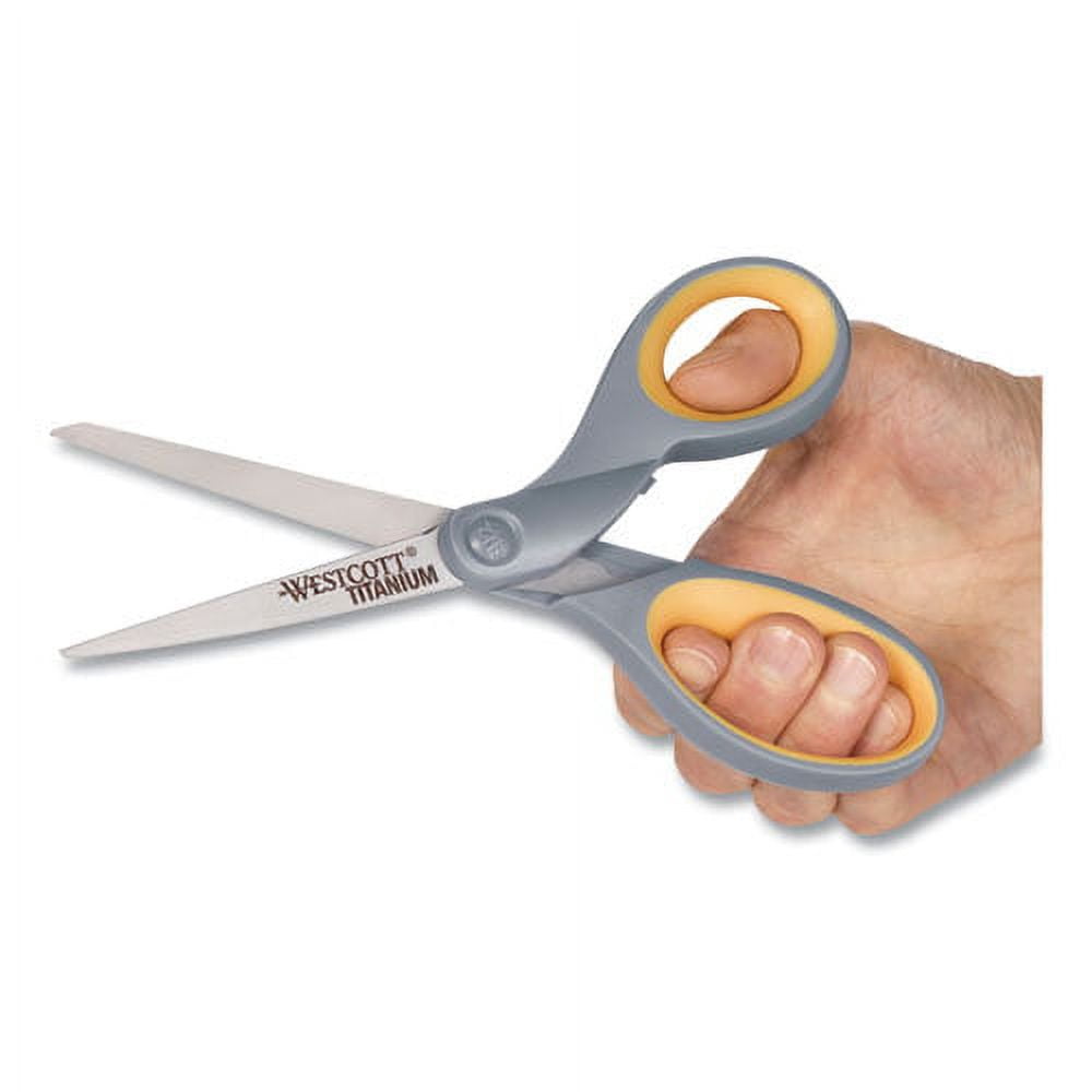 Titanium Bonded Scissors, 8" Long, 3.5" Cut Length, Gray/yellow Straight Handle | Bundle of 5 Each