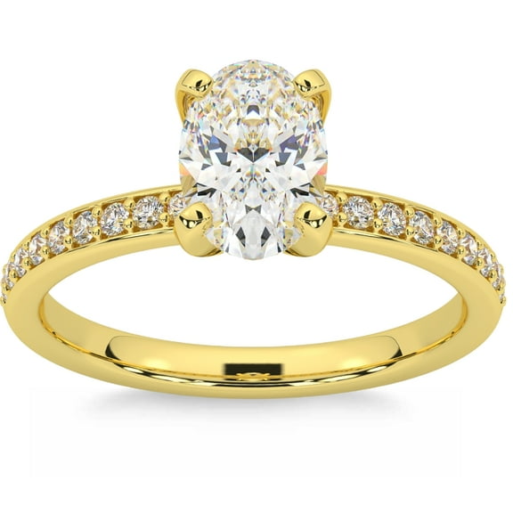 Pompeii 2 1/4CT Oval Moissanite & Lab Grown Diamond Engagement Ring White or Yellow Gold