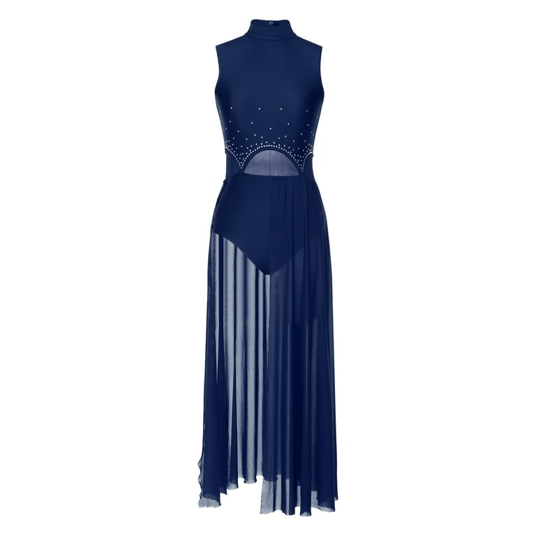 blue lyrical dance dress Teal Mesh and Lycra Lyrical Dress with Briefs – Crystal Couture main image 1