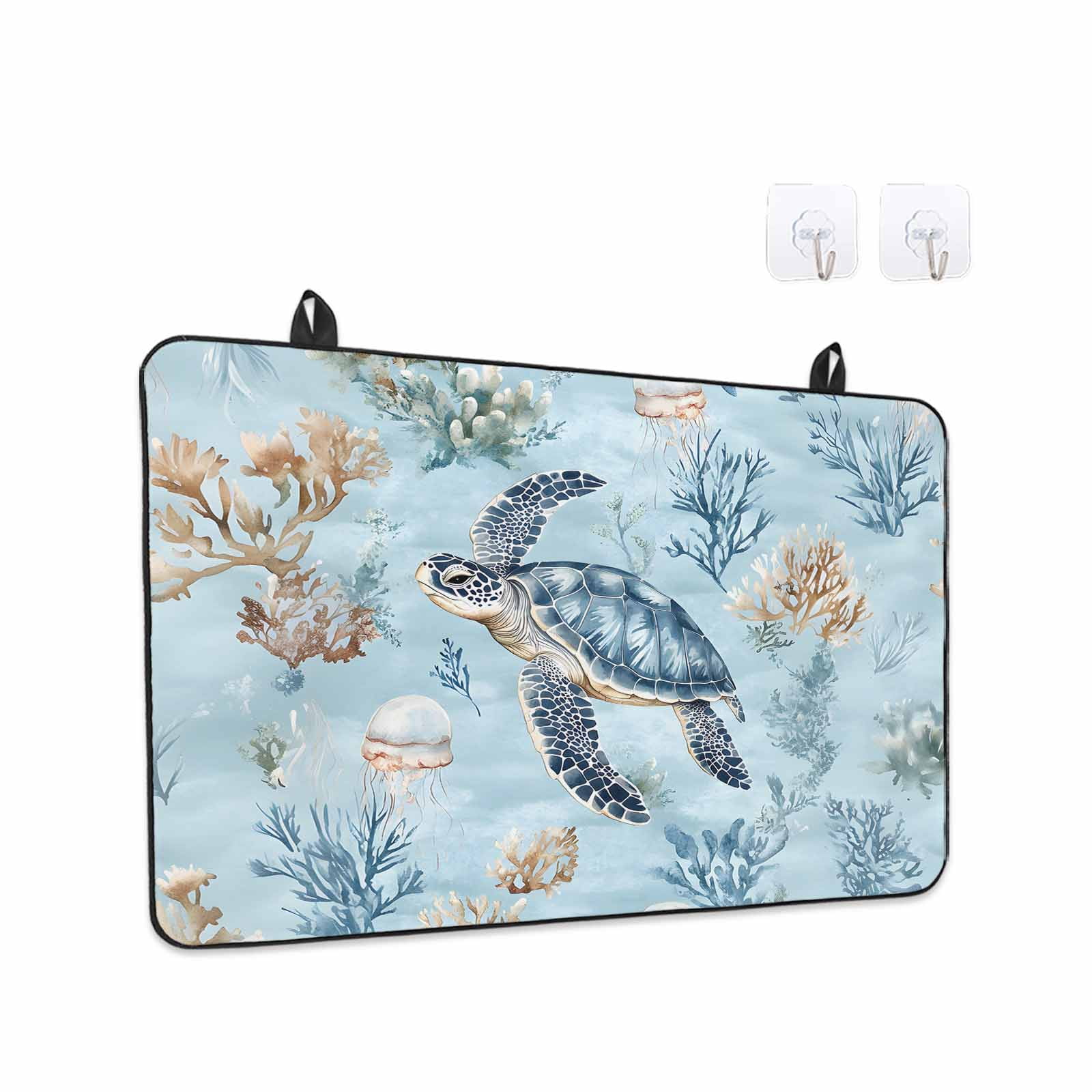 Coastal Stove Top Cover for Electric Stove, Heat-proof & Non Slip Glass Top Stove Cover Protector, Sea Turtle Summer Beach Nautical Coral Kitchen Flat Cooktop Rubber Mat 24x21 Inches