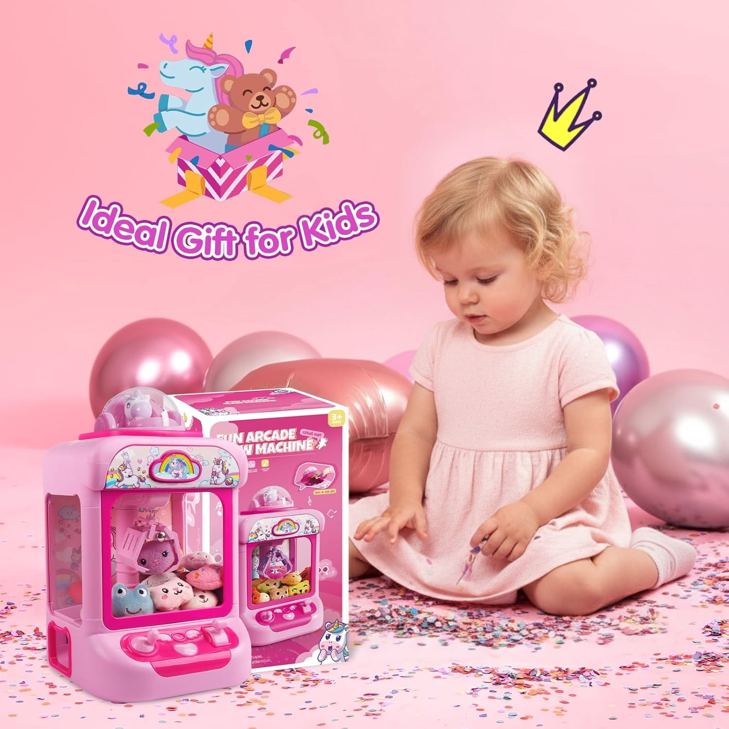 Liegorji Unicorns Claw Machine Set Toys, Mini Arcade Candy Vending Machine with 20 Stuffeds Toys, Birthday Party Gifts for Age 3 4 5 6 7 8