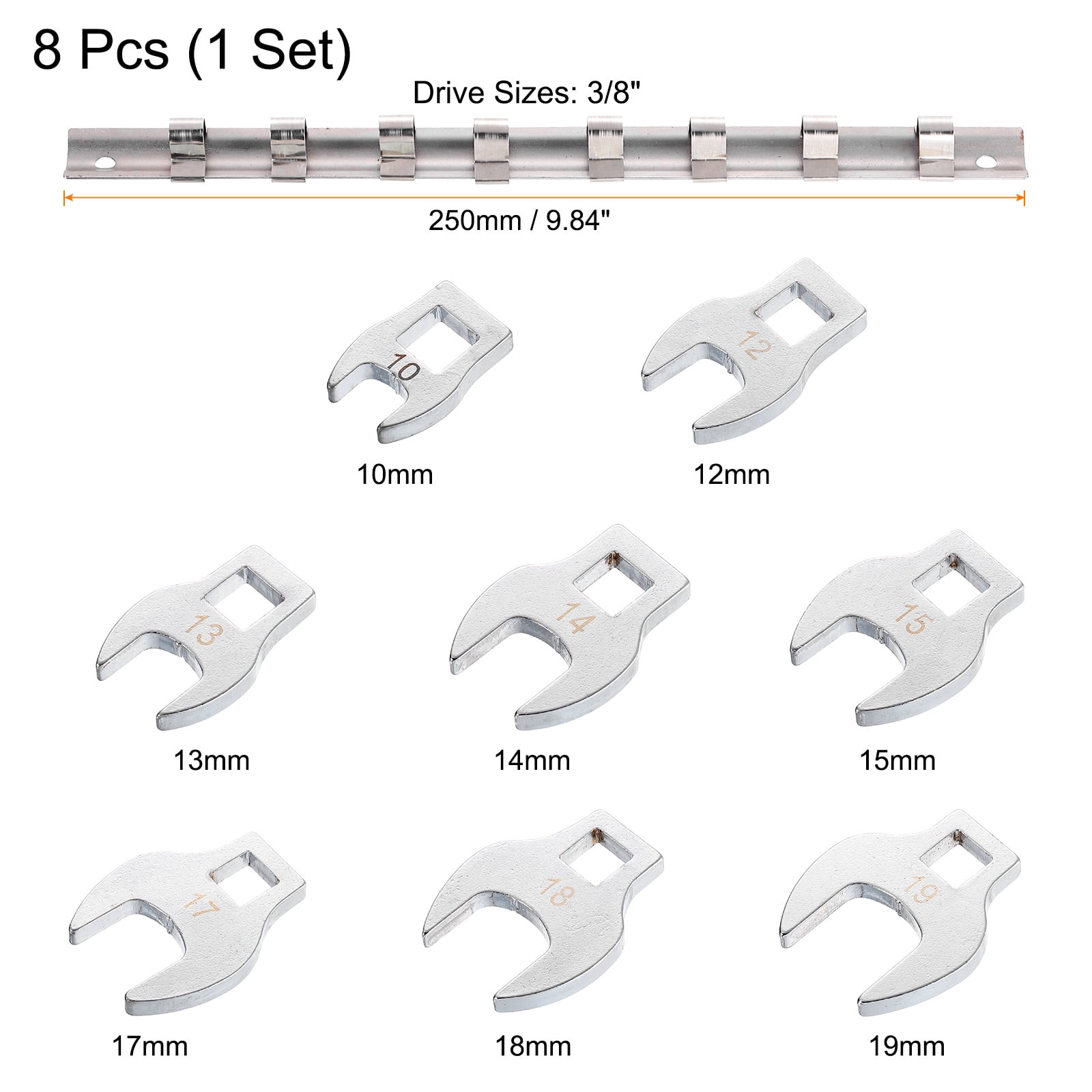 Uxcell 8 Pieces Drive Crowfoot Wrench Set 10 -19mm Drive Metric Crowfoot Wrench with Clip-on Organizer