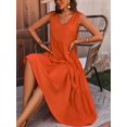 thumbnail image 6 of Women Solid Color Casual Midi Dress Orange XL, 6 of 8