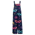 thumbnail image 5 of Fgvctg Mardi Gras Overalls for Women Sleeveless Carnival Party Spaghetti Straps Overall Dressy Wide Leg Pant Mask Print Bib Overalls Romper Sprimg Pant With Pockets Dark Blue XXL, 5 of 6