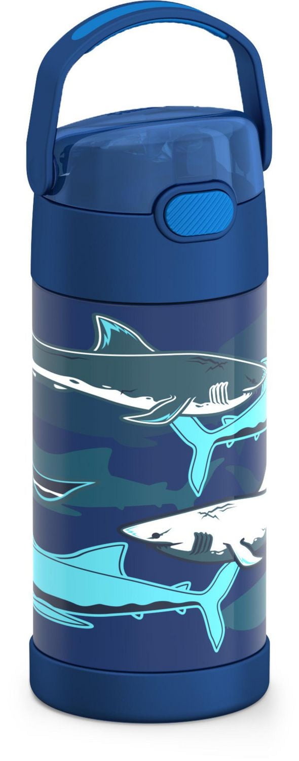 Thermos Kids Vacuum Insulated Funtainer Water Bottle with Flip Up Straw, 355ml, Sharks