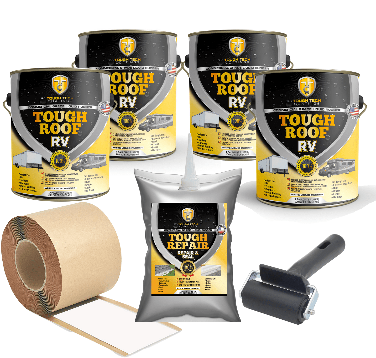 Tough Roof RV Sealant Kit, 87 UV Reflective RV Roof Coating, Will