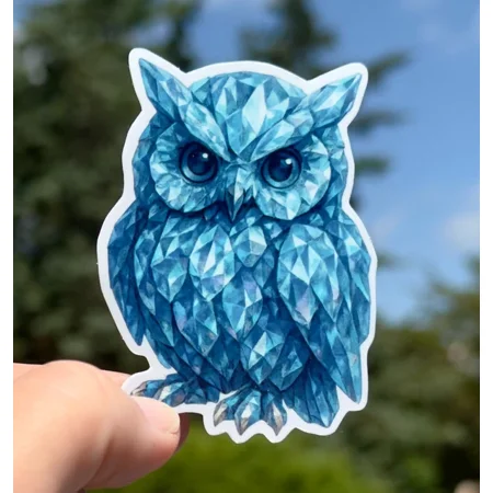 DOPASTICKER Geometric Blue Owl Sticker Decal Crystal Bird Mystical Vibe Nature Cute Phone Decal Water Bottle Stickers Cars Stickers Water Bottle Stickers For Kids