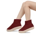 thumbnail image 2 of Women's Indoor Slipper Socks Thick Plush Lined Cable Knit Outer Anti Slip Rubber Particle Sole Loose Short Cuff Muted Solid Home Wear, Slipper Socks With Grips for Women Wine Free Size, 2 of 7