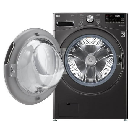 LG - 5.0 Cu. Ft. High-Efficiency Stackable Smart Front Load Washer with Steam and Built-In Intelligence - Black steel