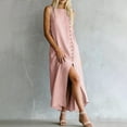 thumbnail image 7 of Guieoi Summer Dresses for Women under $10 Plus Size Decorative Button Cotton-Linen Loose-Fit Sleeveless Slit Hem Maxi Dress Pink XL, 7 of 7