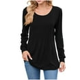thumbnail image 2 of BLCHUNen Womens Blouses Crew Neck Pullover Long Sleeve Chest Pleated Casual Lightweight Leisure Home Lounge Fall Tops, 2 of 9