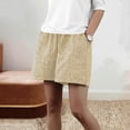 thumbnail image 5 of Gamivast Plus Size Linen Shorts for Women Striped Lightweight Elastic Waist Pull-On Shorts with Pockets Relaxed Fit Wide Leg Striped Summer Beach Vacation Casual Play Wear Everyday Bottoms Beige M, 5 of 6