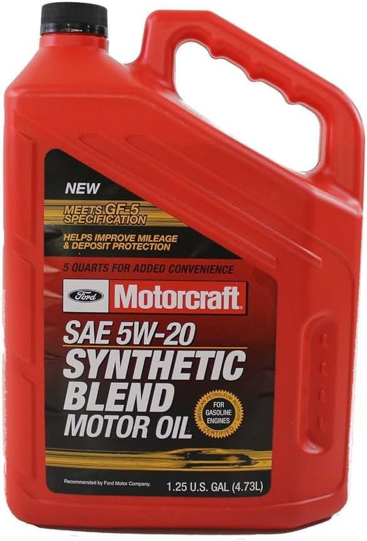 (5 pack) Motorcraft Synthetic Blend Motor Oil 5W-20, 5-Quart Jug, Sold By Each.