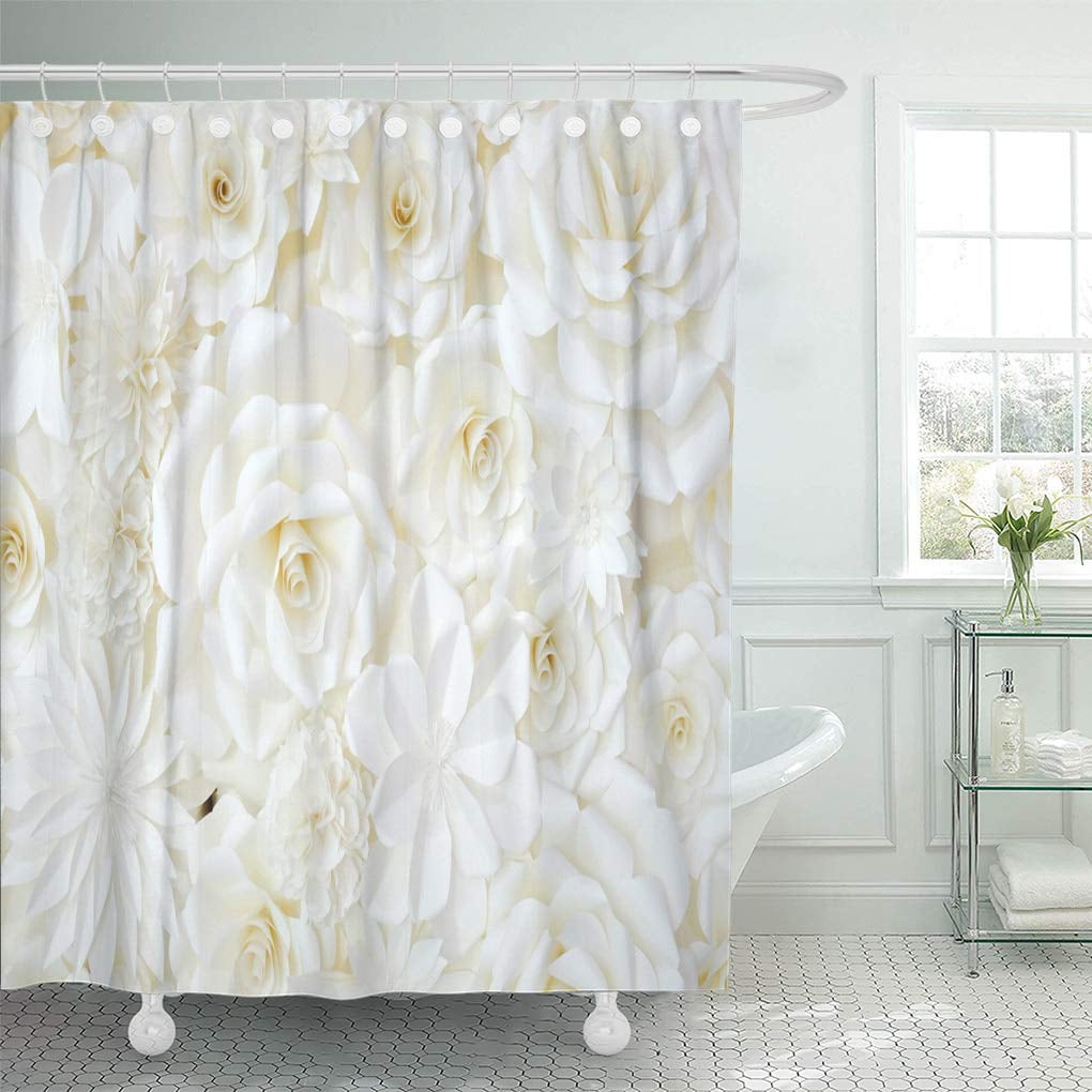 CYNLON Beauty Abstract of Folding Flower in White Cream Color Bathroom