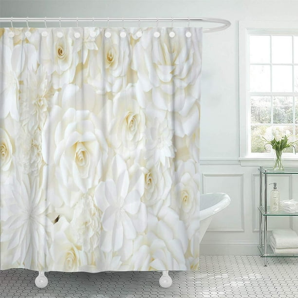 SUTTOM Beauty Abstract of Folding Flower in White Cream Color Shower