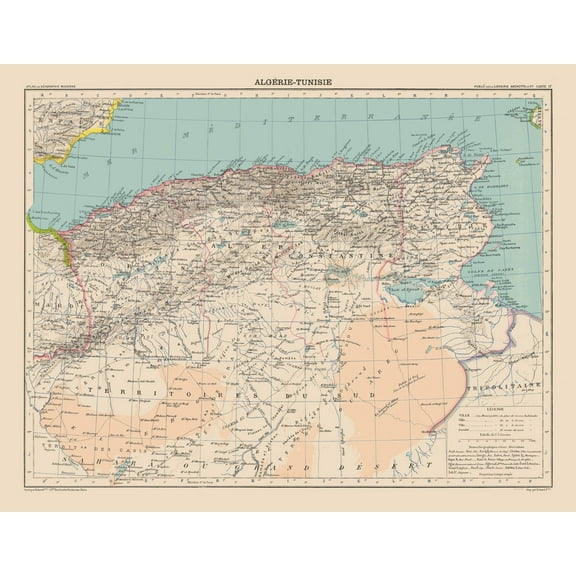 Historic Map - Algeria Tunisia - Schrader 1908 - 29.55 x 23 - Vintage Wall Art
