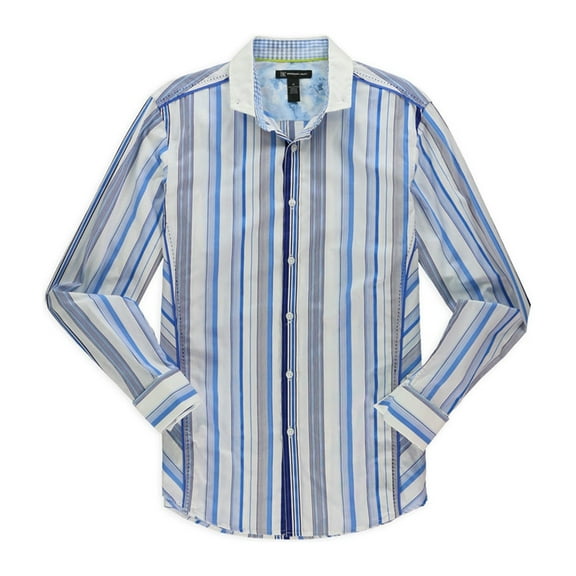 I-N-C Mens Variegated Button Up Shirt, Blue, Small