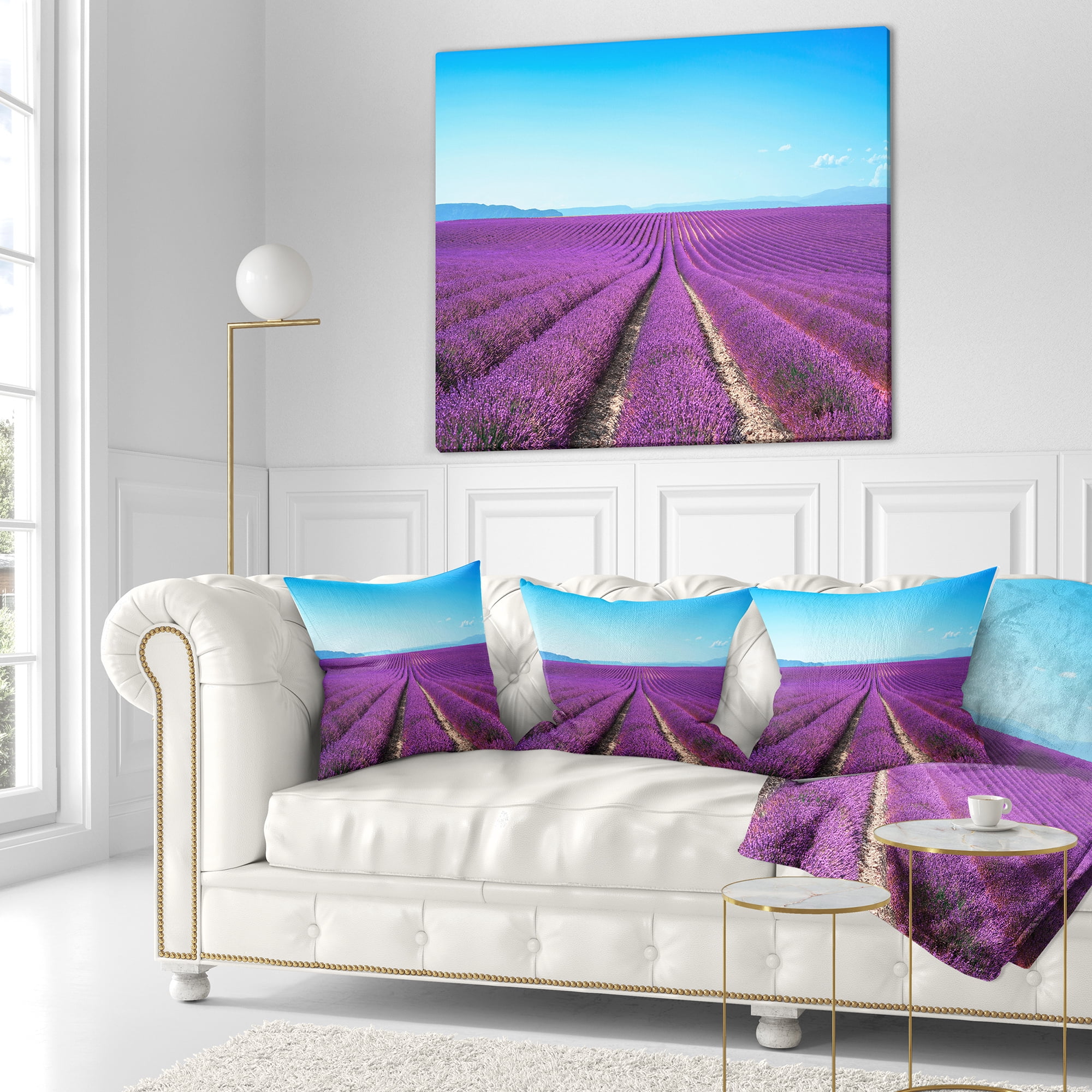 Designart Lavender Flower Blooming Fields - Abstract Throw Pillow - 16x16
