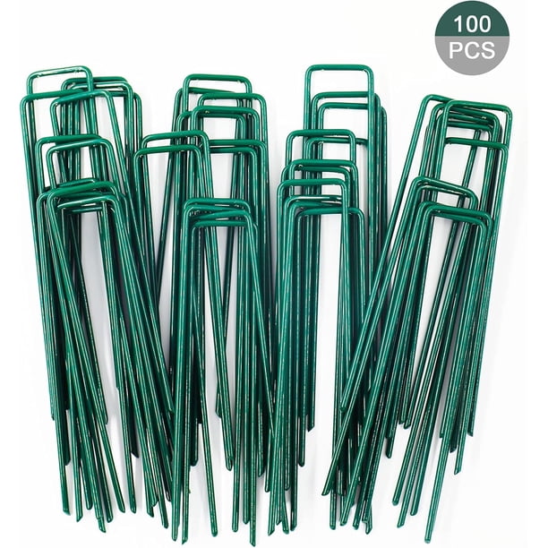 Grapas para jardinería, clavijas resistentes para tierra de jardín, grapas reutilizables para césped artificial y barrera contra malezas, clavijas de acero inoxidable galvanizado multiusos para