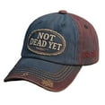 thumbnail image 2 of Gorra informal para veteranos | Gorra de béisbol vintage azul granate desgastada | Parche bordado "NO DEAD YET" | Correa ajustable con hebilla metálica | Estilo militar resistente y duradero para, 2 of 9