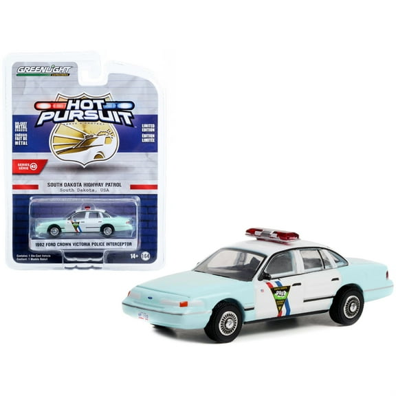 1992 Ford Crown Victoria Police Interceptor Light Blue and White "South Dakota Highway Patrol" "Hot Pursuit" Series 42 1/64 Diecast Model Car by Greenlight