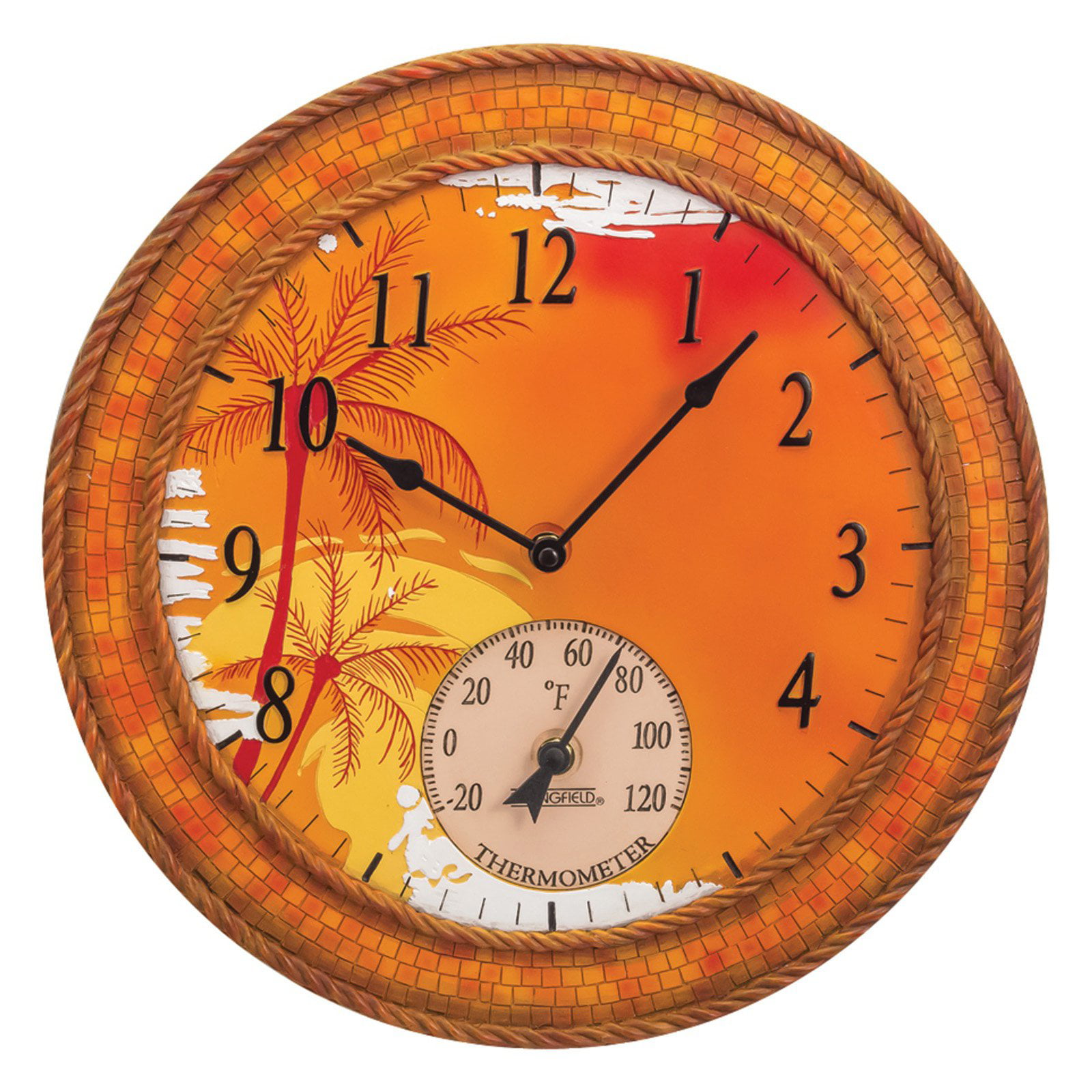 Springfield 14" Poly Resin Indoor Outdoor Captain's Wheel Clock F Thermometer