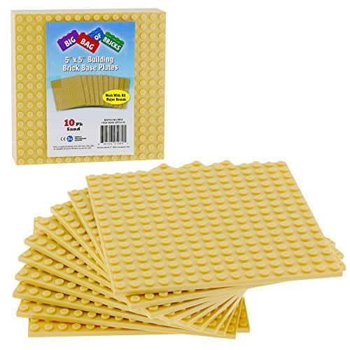 SCS Direct Brick Building Base Plates - 5 x 5 Sand Baseplates (10pcs) - Dual Side Connectivity, Tight Fit w All Brands