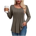thumbnail image 4 of vigerkar Womens Long Length Sleeve Tops Casual Crew Neck T Shirt Pleated Loose Fit Blouses (Dark Gray, XXL), 4 of 7